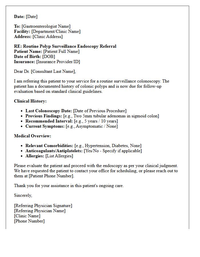 Routine Polyp Surveillance Endoscopy Referral Consultation Letter