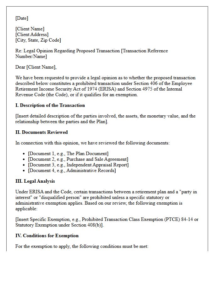 Prohibited Transaction Exemption Opinion Letter