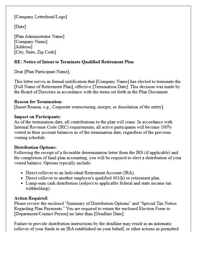Qualified Retirement Plan Termination Compliance Letter