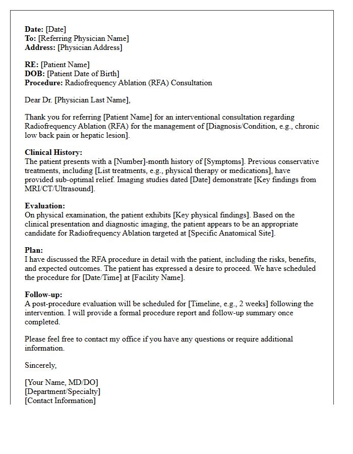 Radiofrequency Ablation Therapy Interventional Consultation Letter