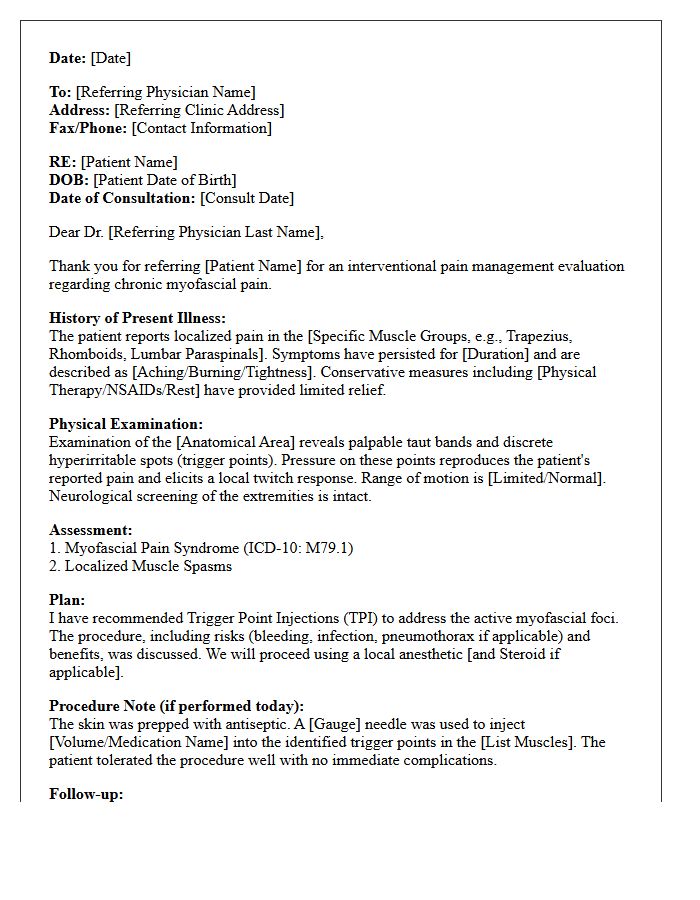 Trigger Point Injection Interventional Consultation Letter