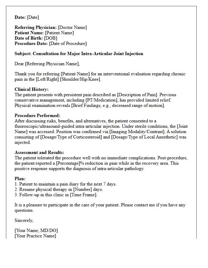 Major Intra-Articular Joint Injection Interventional Consultation Letter