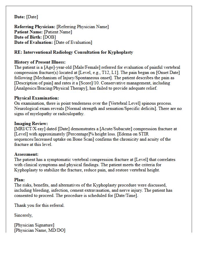 Kyphoplasty Procedure Evaluation Interventional Consultation Letter
