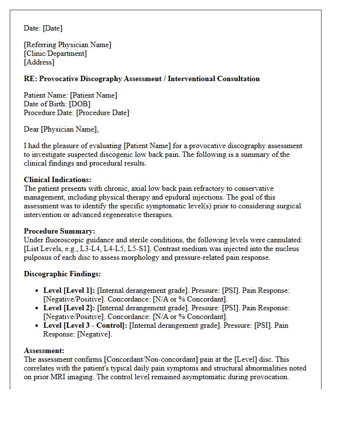 Provocative Discography Assessment Interventional Consultation Letter