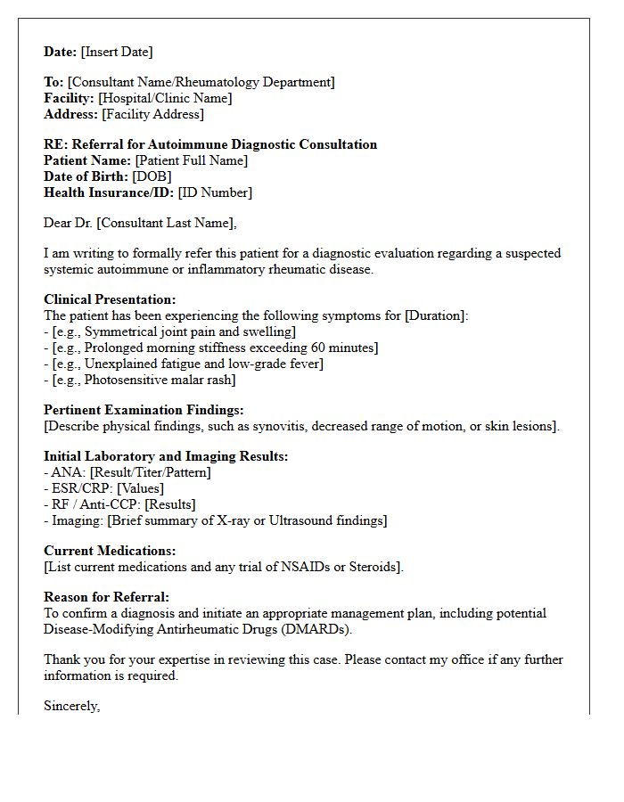 Rheumatology Autoimmune Diagnostic Consultation Referral Letter
