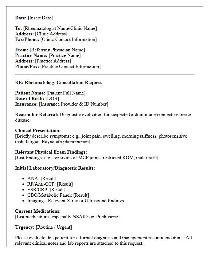 Rheumatology Autoimmune Diagnostic Consultation Request Letter