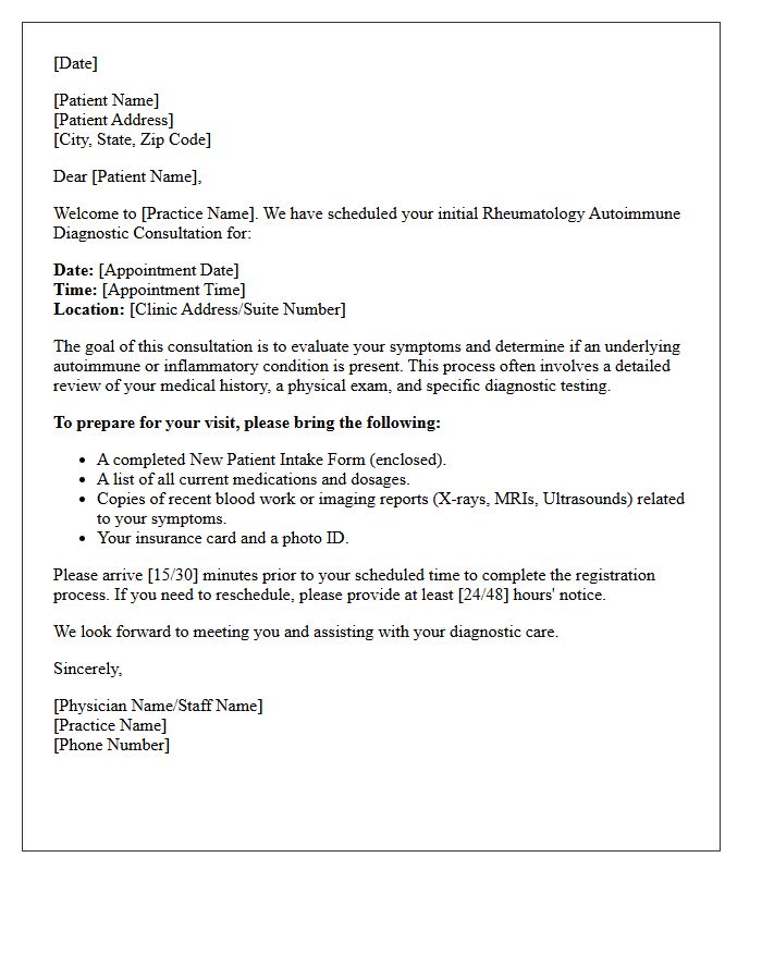 Rheumatology Autoimmune Diagnostic Consultation Welcome Letter