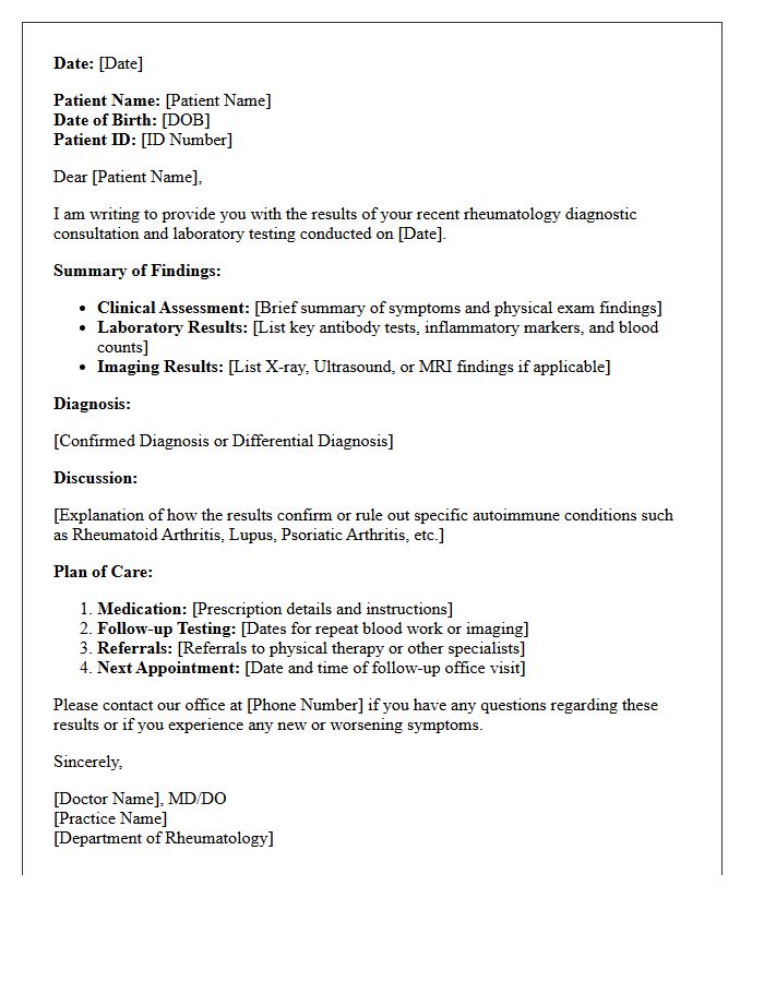 Rheumatology Autoimmune Diagnostic Consultation Results Letter