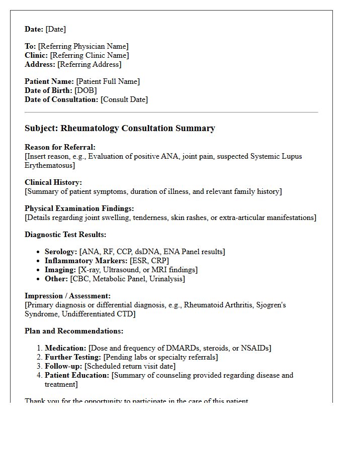 Rheumatology Autoimmune Diagnostic Consultation Summary Letter