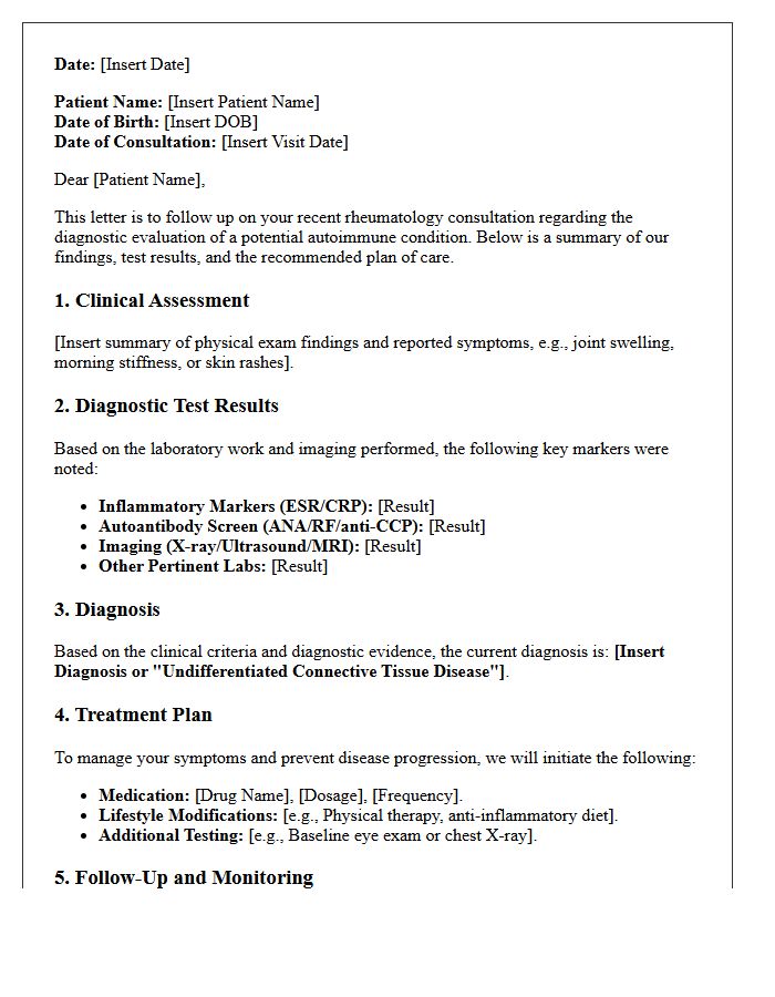 Rheumatology Autoimmune Diagnostic Consultation Follow-Up Letter