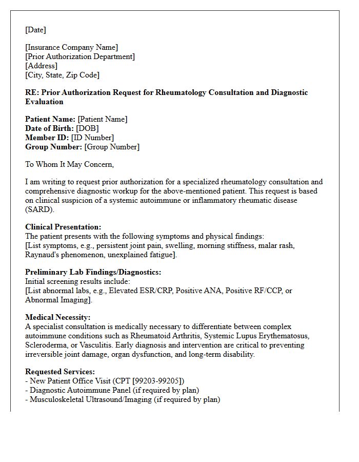 Rheumatology Autoimmune Diagnostic Consultation Prior Authorization Letter