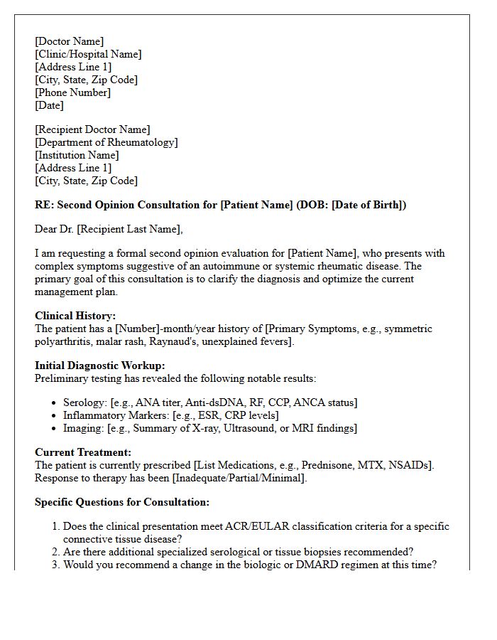 Rheumatology Autoimmune Diagnostic Consultation Second Opinion Letter