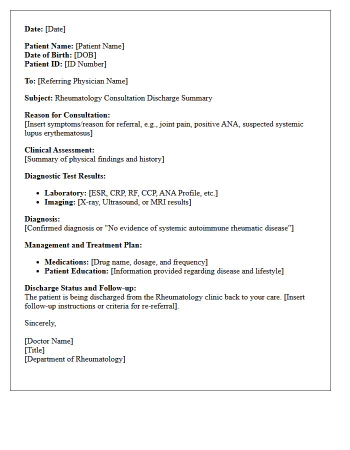 Rheumatology Autoimmune Diagnostic Consultation Discharge Letter