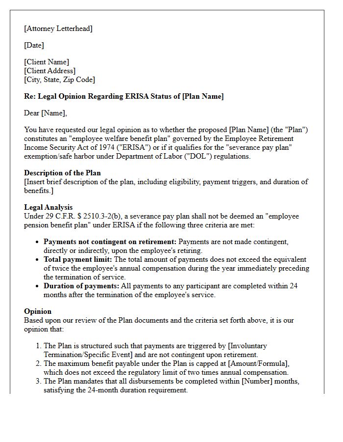 Severance Pay Plan ERISA Exemption Opinion Letter