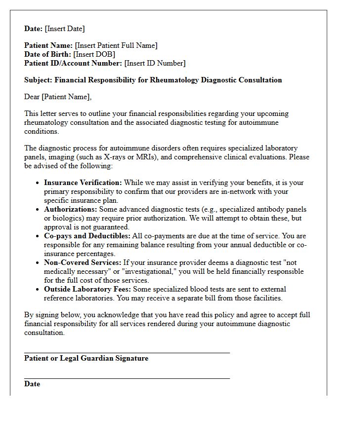 Rheumatology Autoimmune Diagnostic Consultation Financial Responsibility Letter