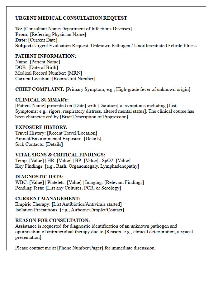 Urgent Infectious Disease Unknown Pathogen Consultation Letter