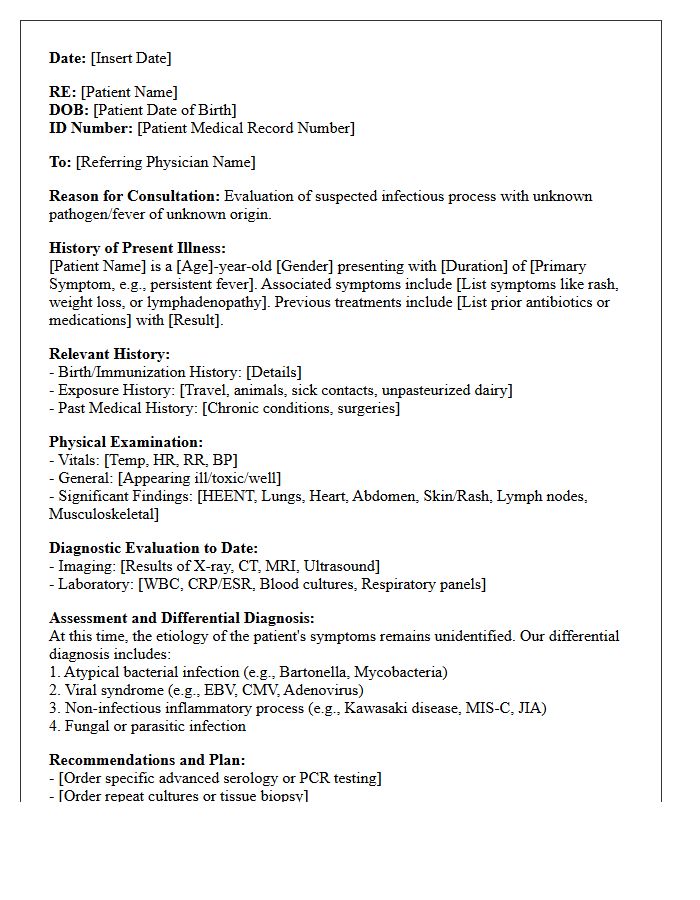 Pediatric Infectious Disease Unknown Pathogen Consultation Letter
