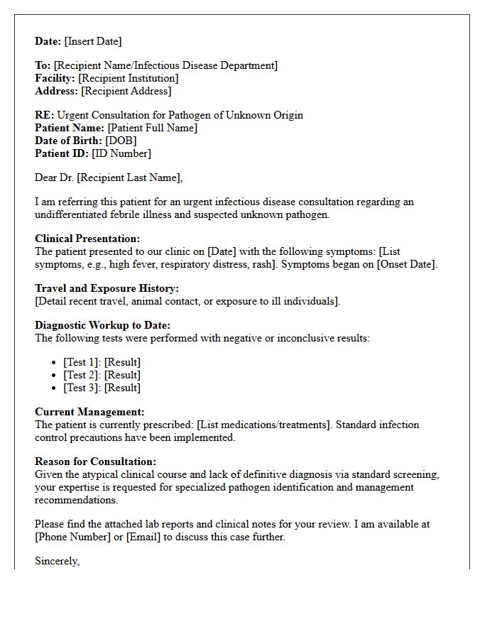 Outpatient Clinic Unknown Pathogen Consultation Letter