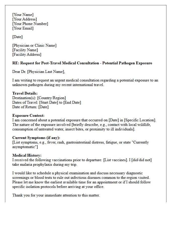 Post-Travel Exposure Unknown Pathogen Consultation Letter
