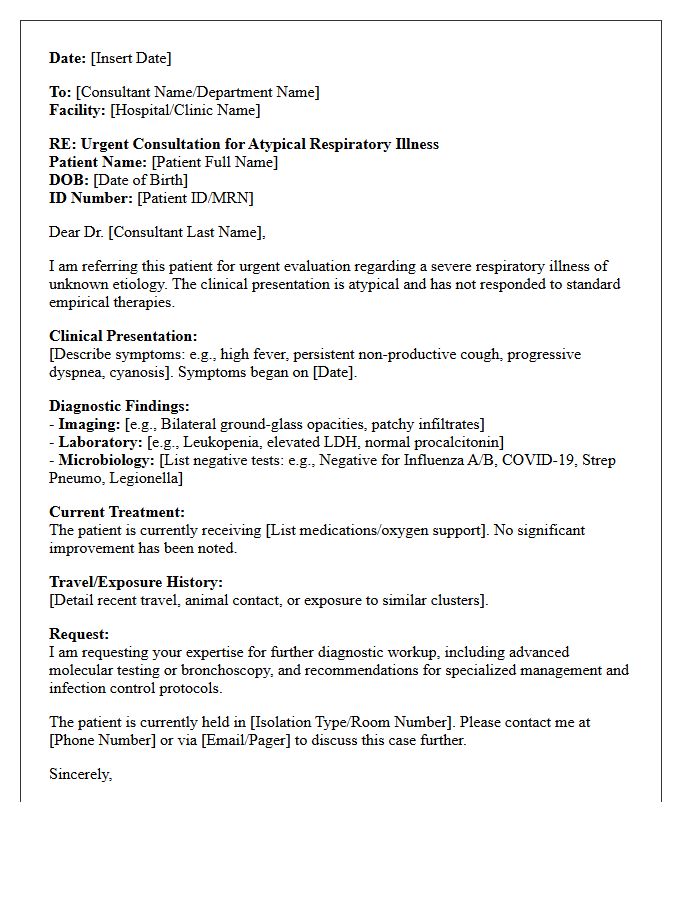 Atypical Respiratory Disease Unknown Pathogen Consultation Letter
