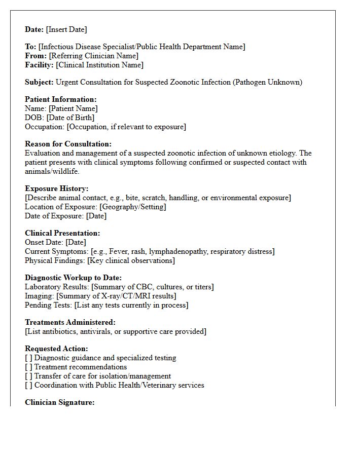 Zoonotic Infection Unknown Pathogen Consultation Letter