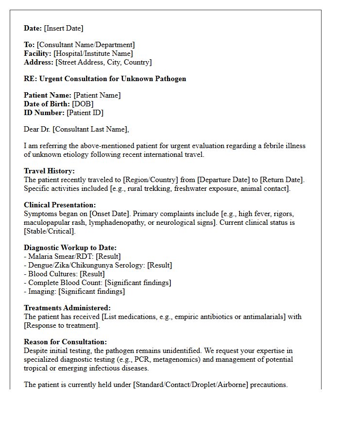 Tropical Medicine Unknown Pathogen Consultation Letter