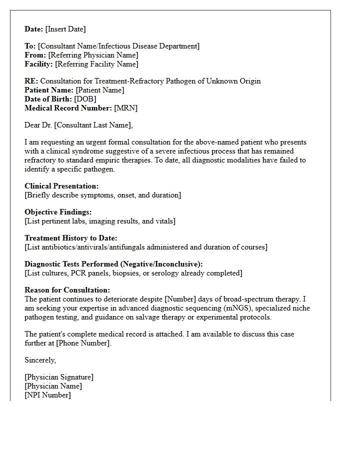 Treatment Refractory Unknown Pathogen Consultation Letter