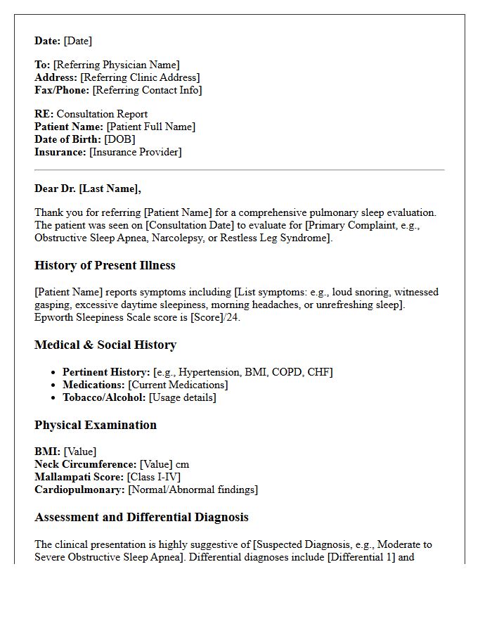 Comprehensive Pulmonology Sleep Study Consultation Letter
