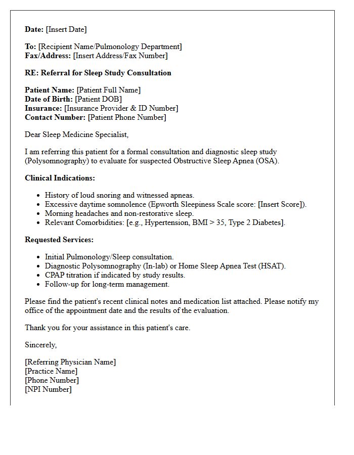 Obstructive Sleep Apnea Pulmonology Sleep Study Consultation Letter