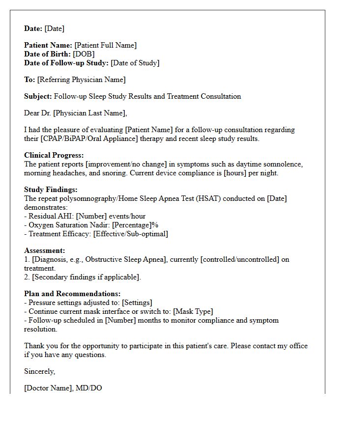 Post-Treatment Pulmonology Sleep Study Consultation Letter