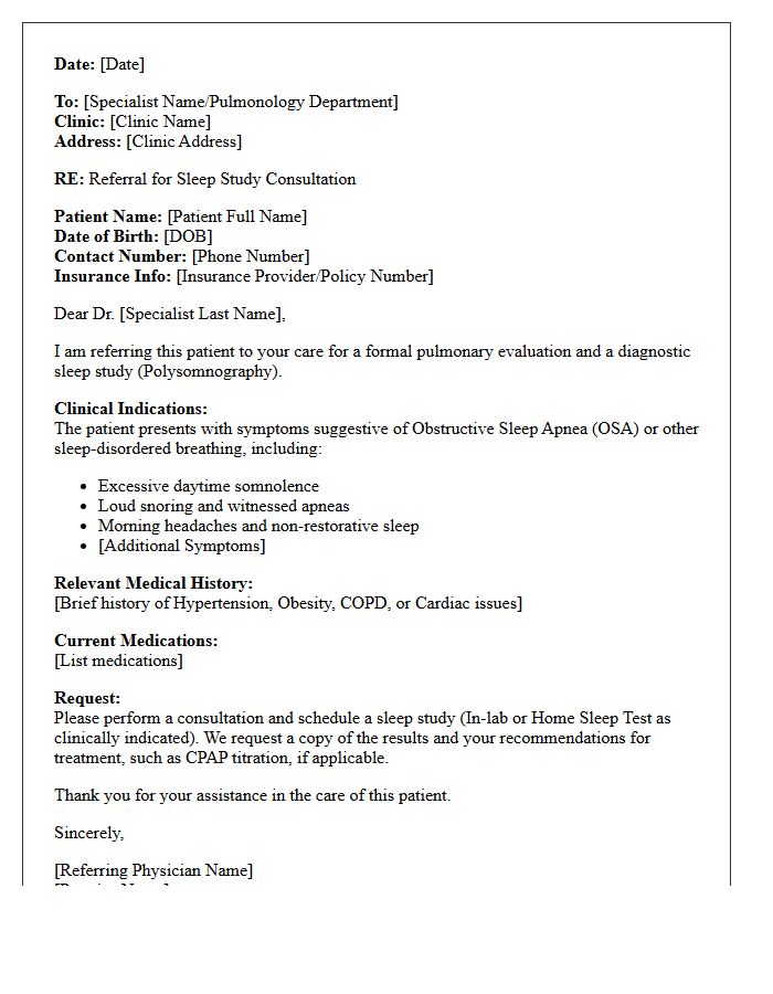 Specialist Referral Pulmonology Sleep Study Consultation Letter