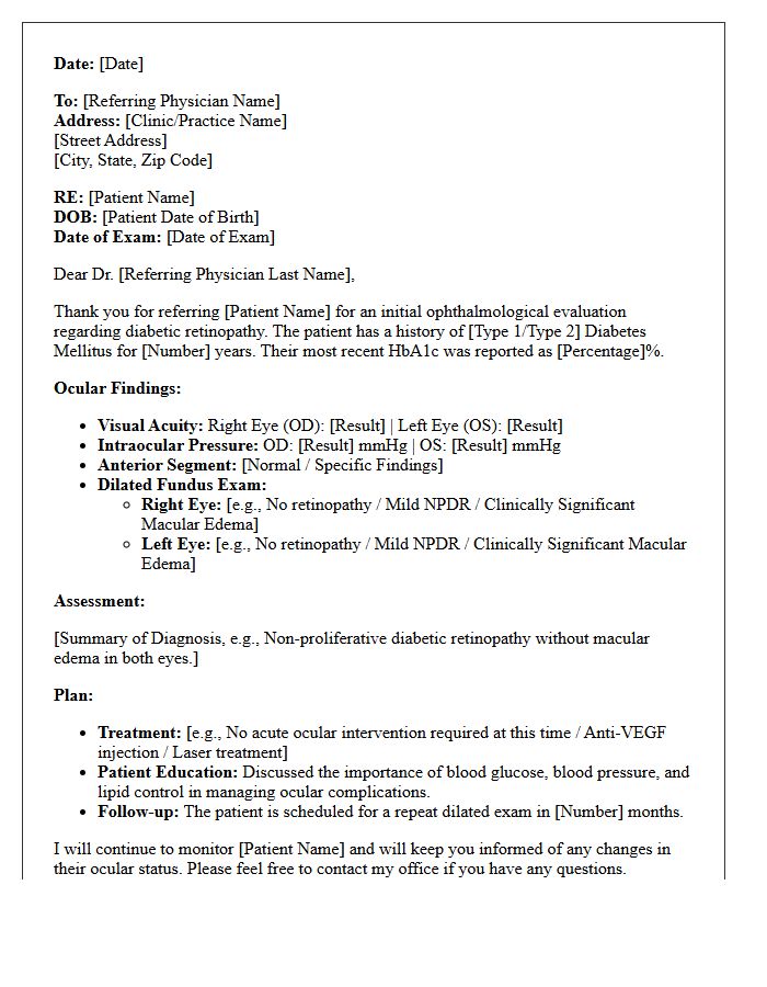Initial Diabetic Retinopathy Ophthalmology Consultation Letter