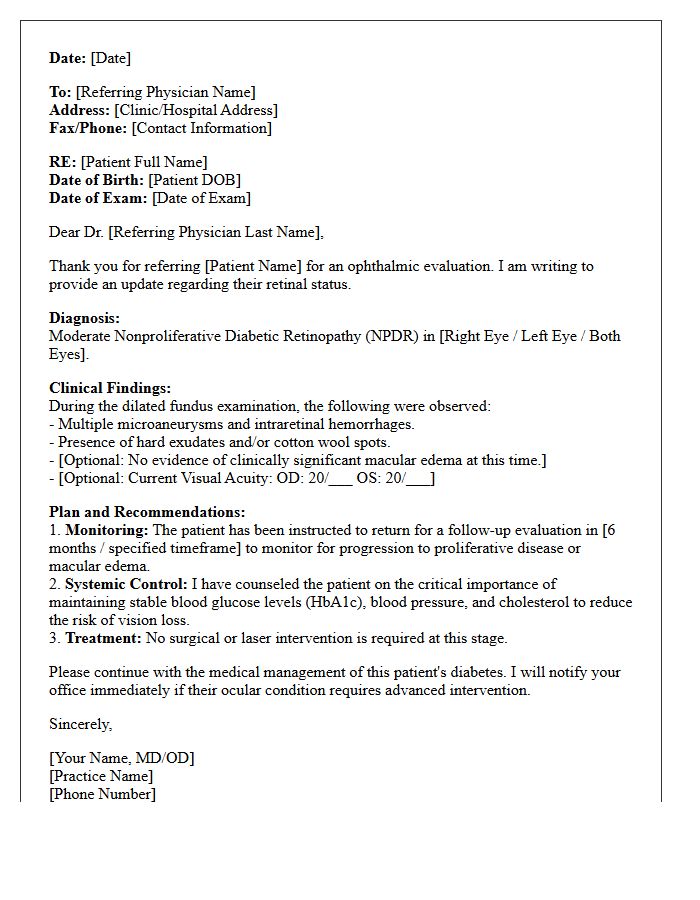 Moderate Nonproliferative Diabetic Retinopathy Referral Update Letter