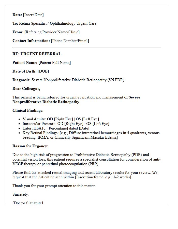Severe Nonproliferative Diabetic Retinopathy Urgent Care Letter