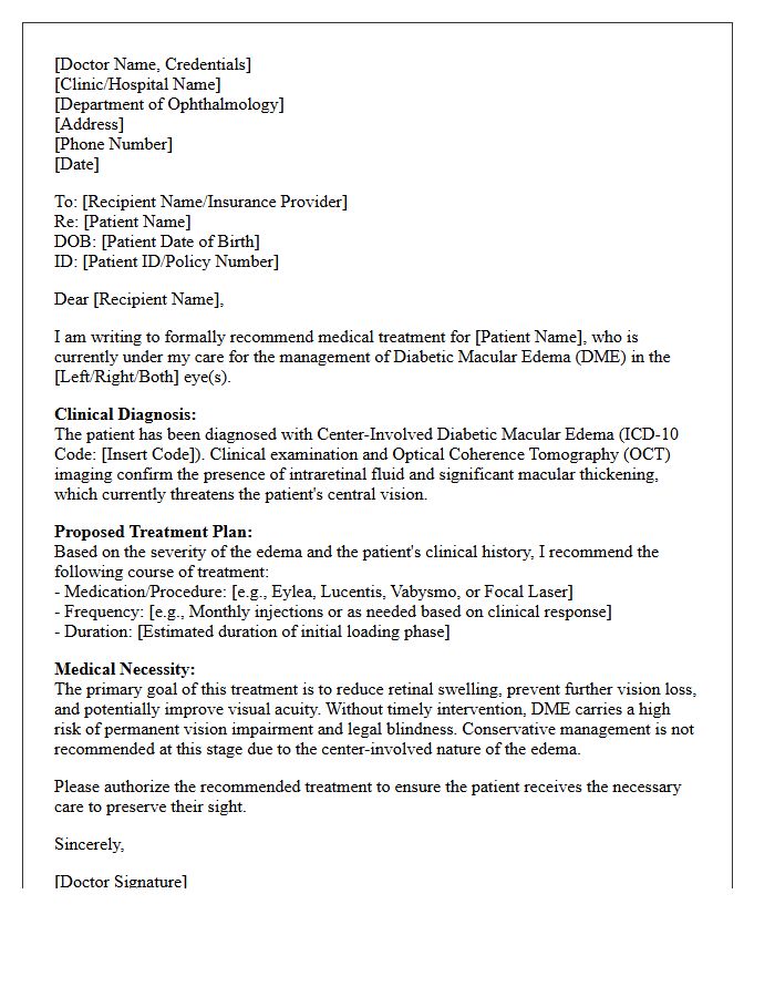 Diabetic Macular Edema Treatment Recommendation Letter