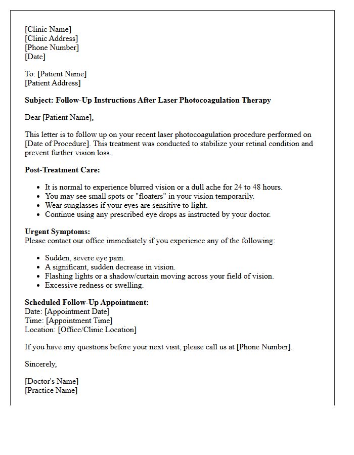 Post-Laser Photocoagulation Therapy Follow-Up Letter