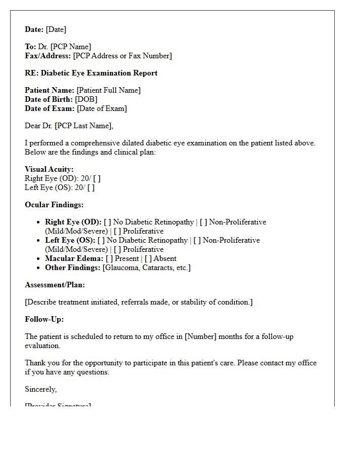 Primary Care Physician Diabetic Eye Examination Update Letter