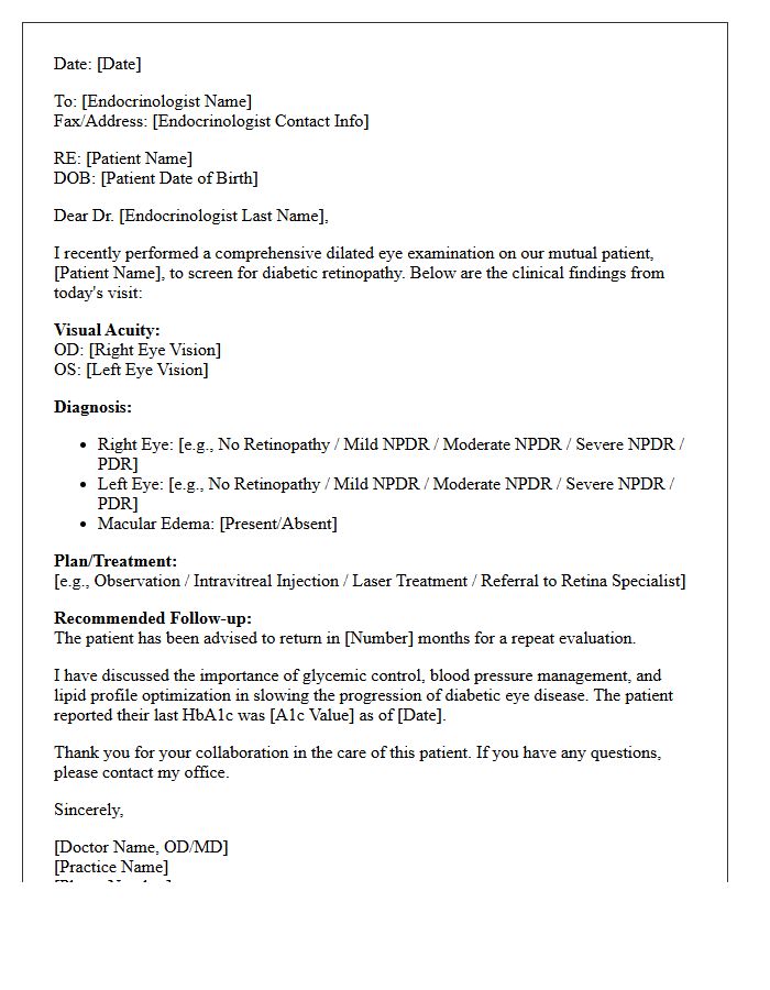 Endocrinology Diabetic Retinopathy Co-Management Letter