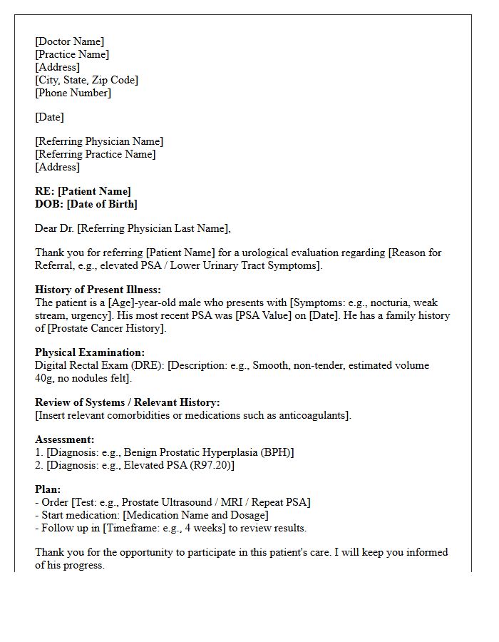 Initial Patient Urology Prostate Evaluation Consultation Letter