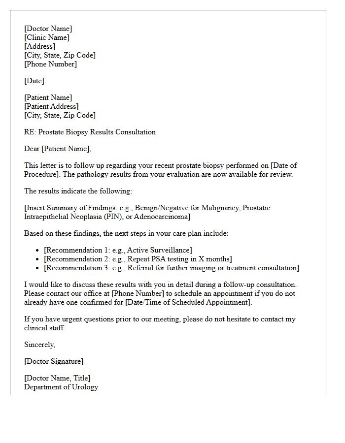 Post-Biopsy Results Urology Prostate Evaluation Consultation Letter