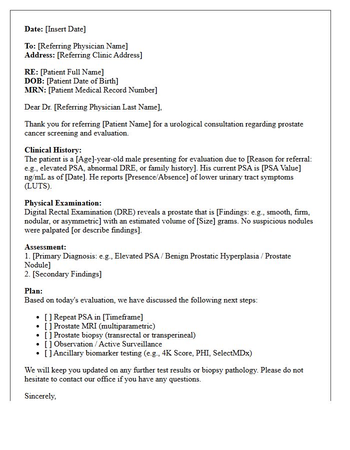Prostate Cancer Screening Urology Prostate Evaluation Consultation Letter