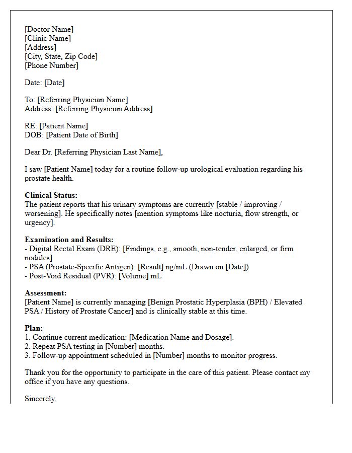 Routine Follow-Up Urology Prostate Evaluation Consultation Letter