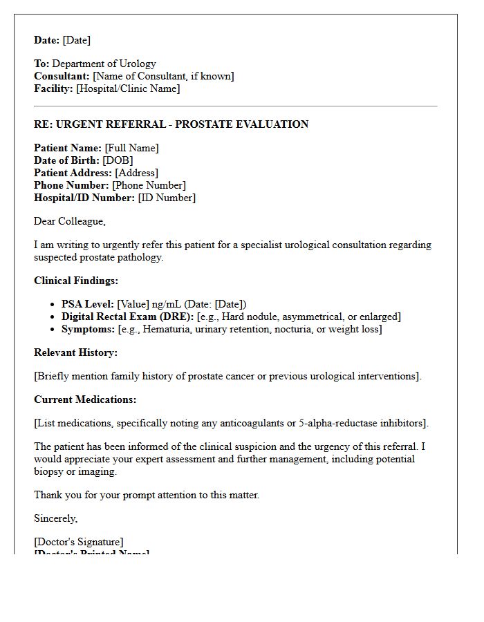Urgent Referral Urology Prostate Evaluation Consultation Letter