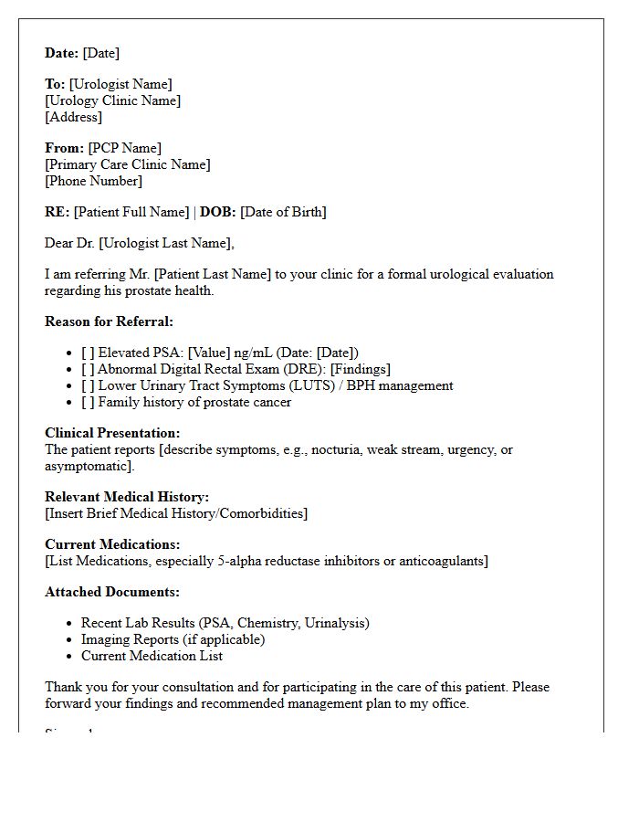 Primary Care Physician Urology Prostate Evaluation Consultation Letter