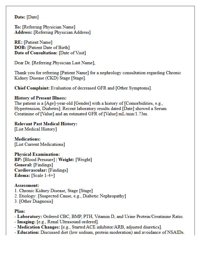 Initial Nephrology Chronic Kidney Disease Consultation Letter