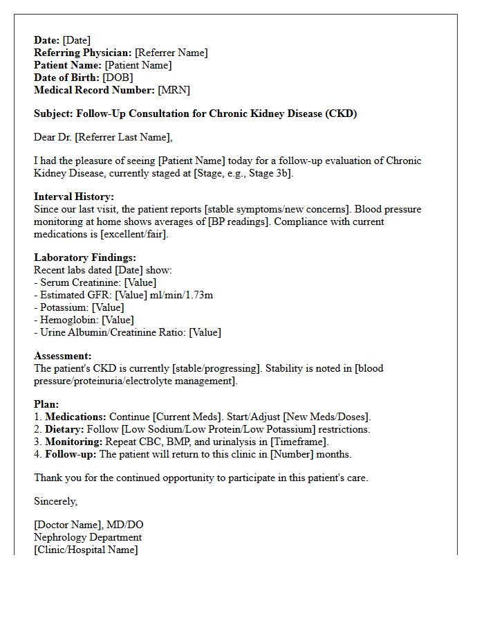 Follow-Up Nephrology Chronic Kidney Disease Consultation Letter