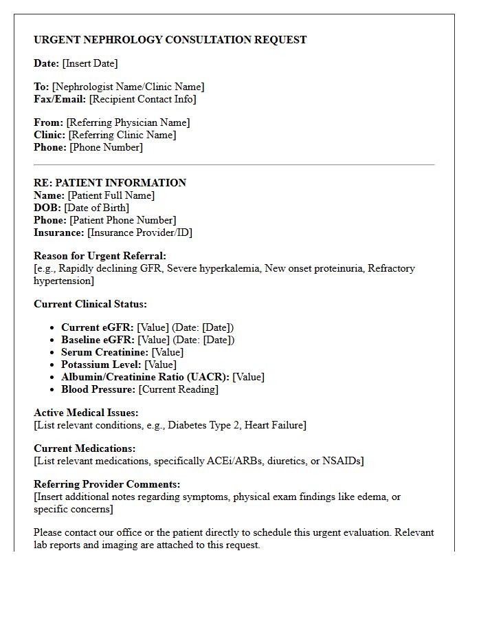 Urgent Nephrology Chronic Kidney Disease Consultation Letter