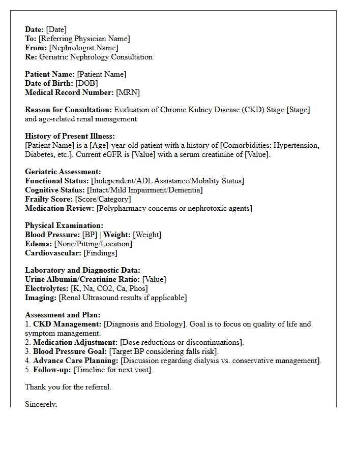 Geriatric Nephrology Chronic Kidney Disease Consultation Letter