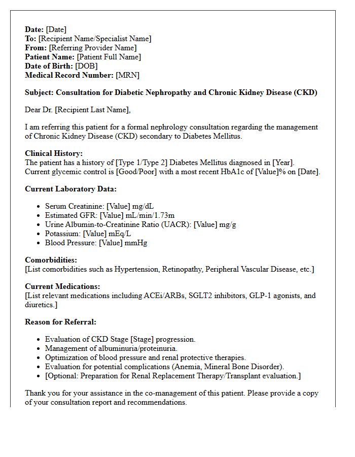 Diabetic Nephrology Chronic Kidney Disease Consultation Letter