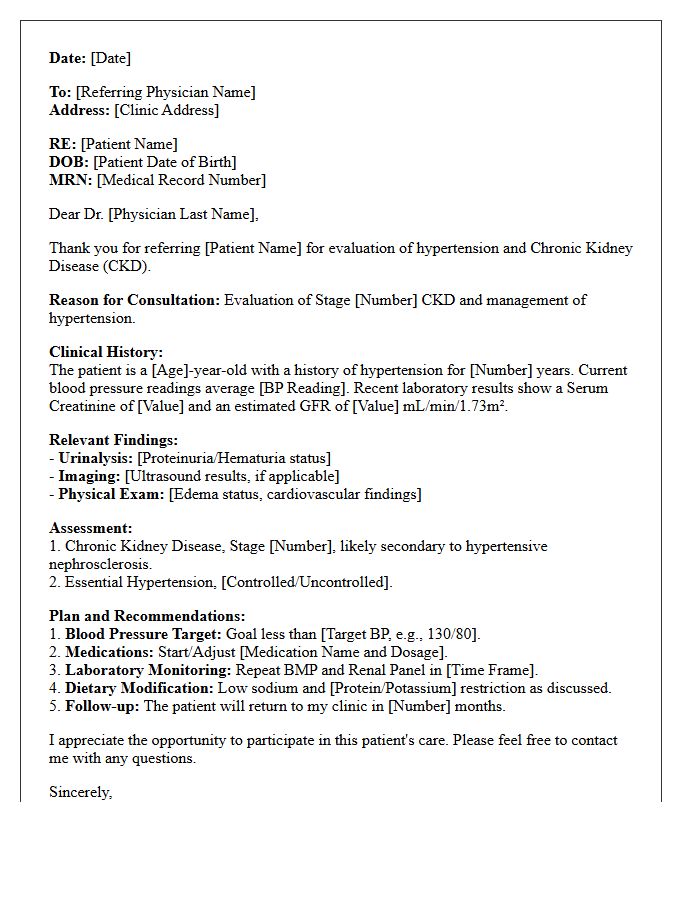 Hypertensive Nephrology Chronic Kidney Disease Consultation Letter